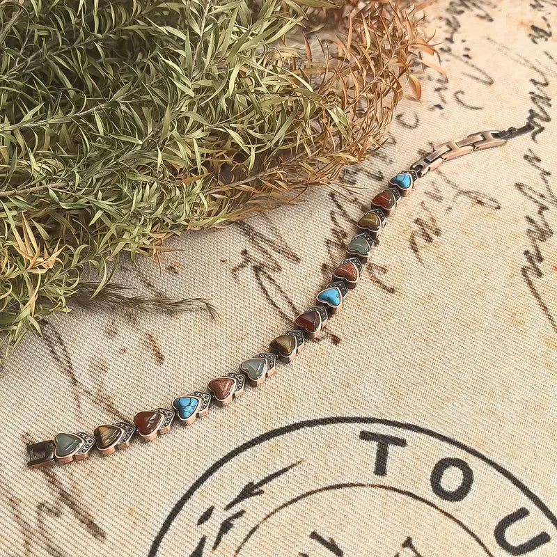Copper Magnetic Bracelet For Women With Turquoise Stones