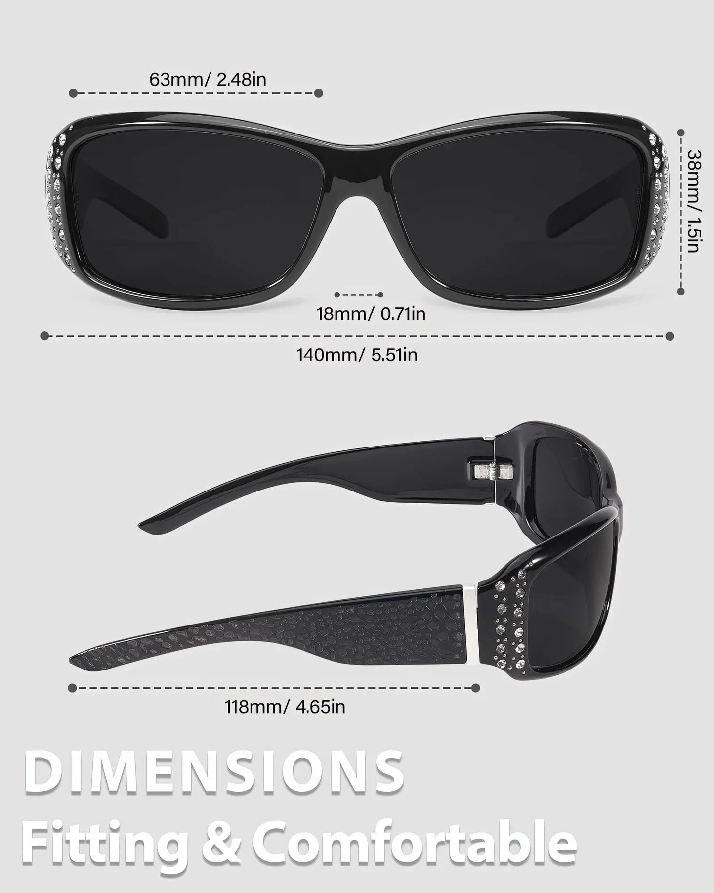 Polarized Rhinestone Wraparound Sunglasses UV400 Protection