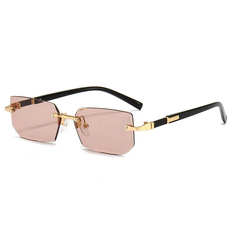 Sunglasses Frameless Diamond Shaped Leopard UV400 Small Frame