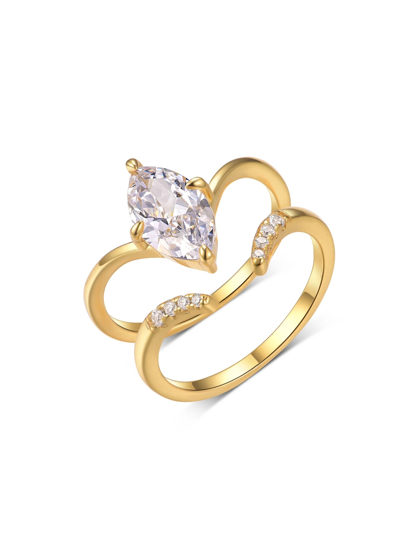 S925 Sterling Silver Marquise 2CT Moissanite 2P Ring