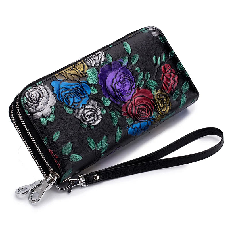Genuine Leather Floral Wallet With Card Holder