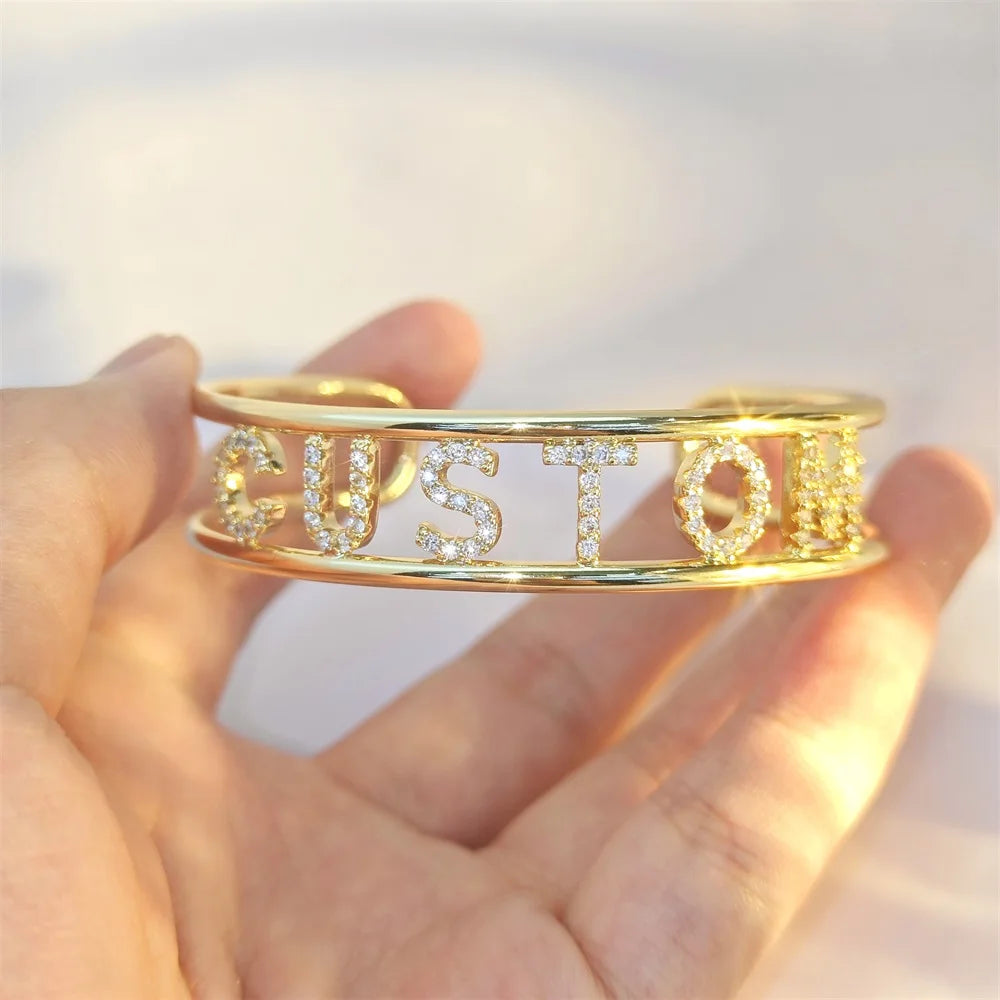 Cuff Bangle With Custom Initial Name Adjustable Jewelry