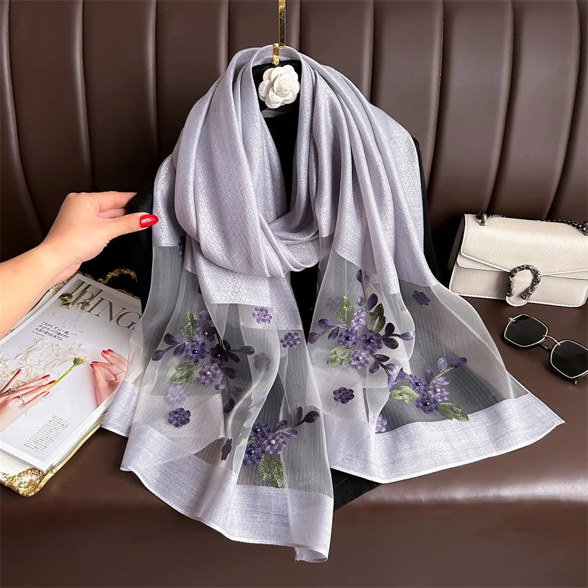 Scarf Embroidered Floral Print Wrap