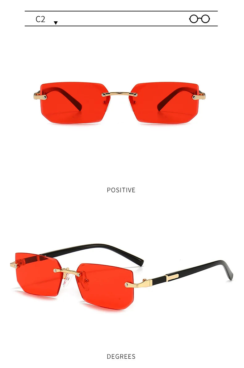 Sunglasses Frameless Diamond Shaped Leopard UV400 Small Frame