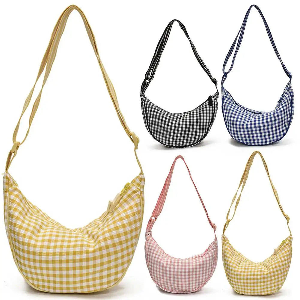 Sweet Plaid Crossbody Bag Canvas Dumpling Shoulder Messenger Bag