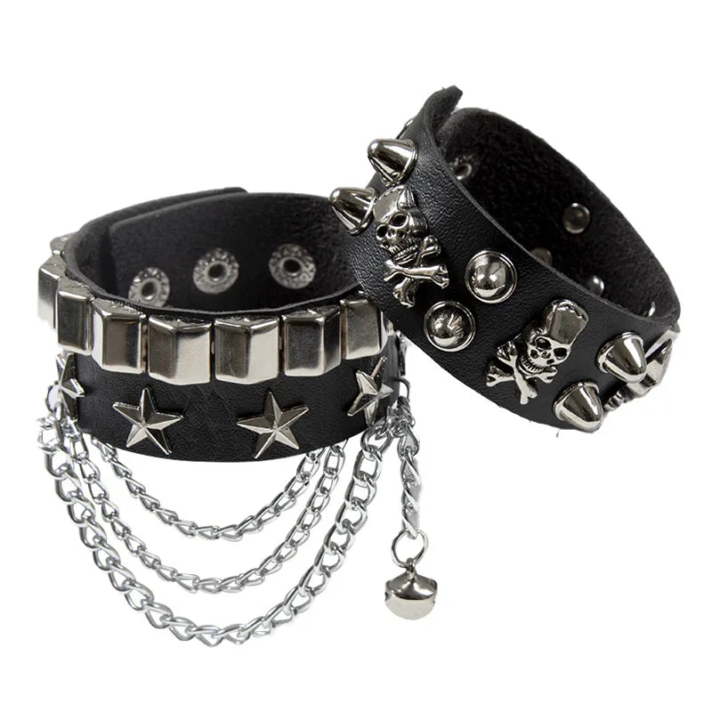 Bracelet Leather adjustable  wristband stud buckle