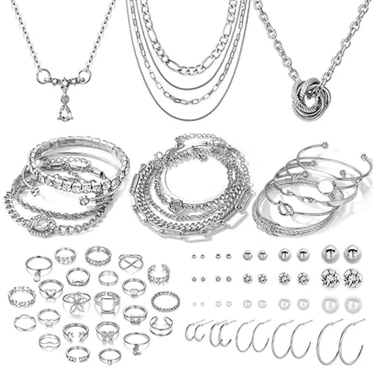 36 Piece Plated Jewelry Set With Necklaces Bracelets Knuckle Rings
