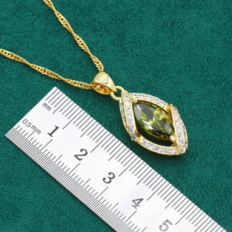 Elegant Jewelry Set Necklace Bracelet Ring Earrings 18K Gold Plated