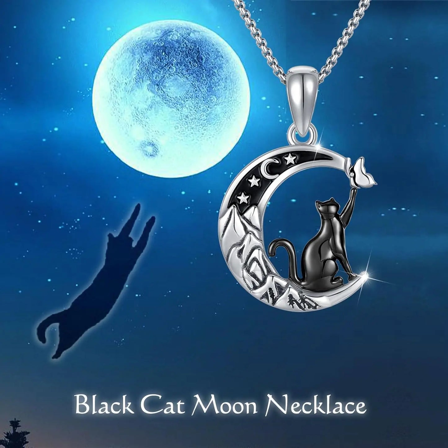 925 Sterling Cat Necklace Crescent Moon