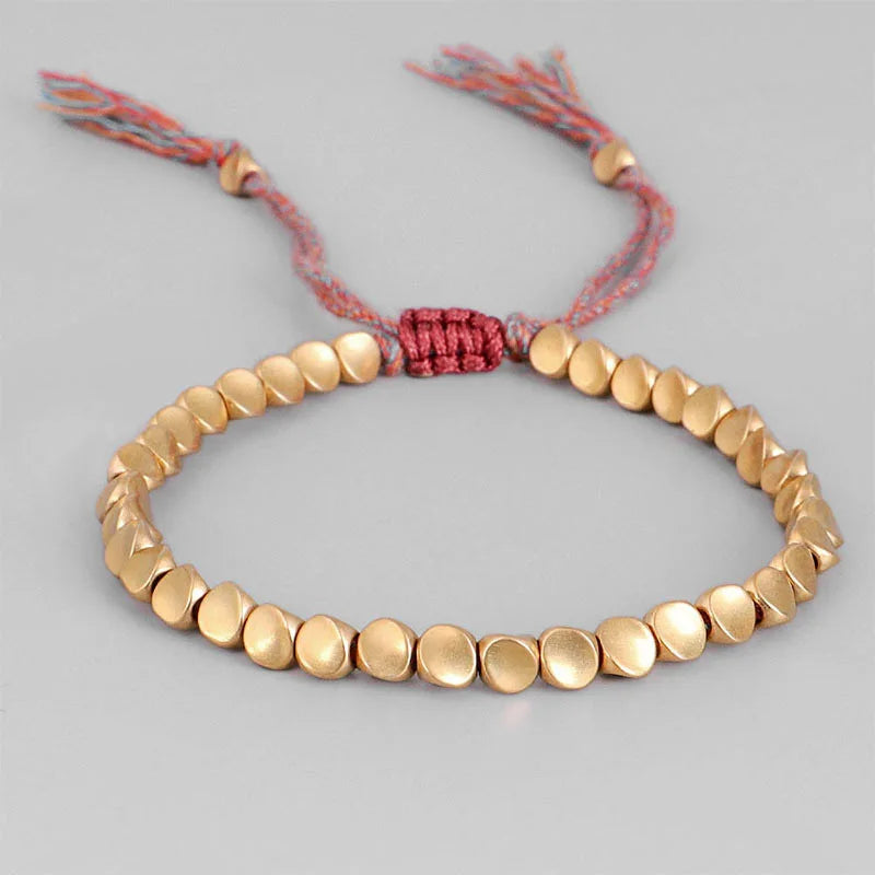 Tibetan Buddhist Rope Bracelet With Copper Beads Handmade