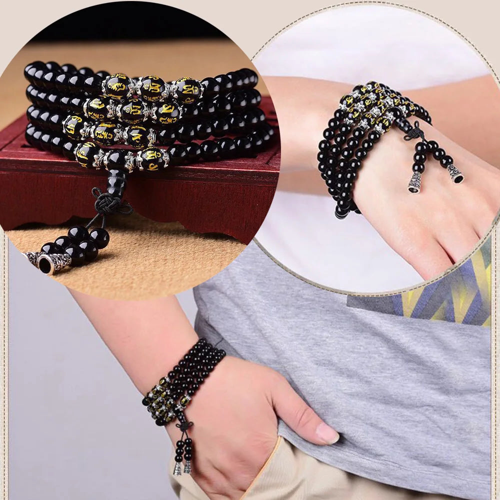 Obsidian Bracelet 108 Beads Buddhist Jewelry Hand Chain