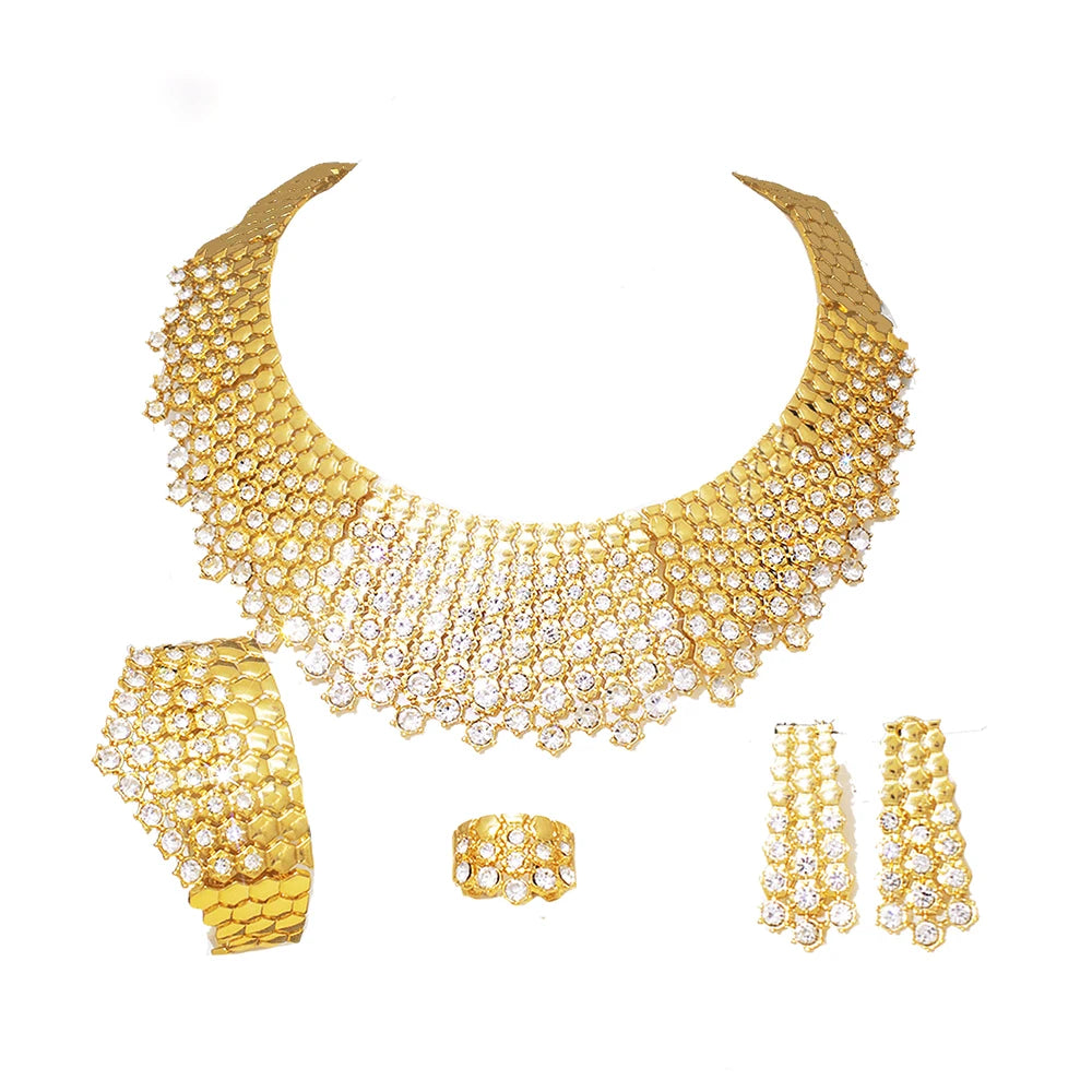 GZJPEI 4 Piece Jewelry Set Necklace Bracelet Earrings Ring Zircon