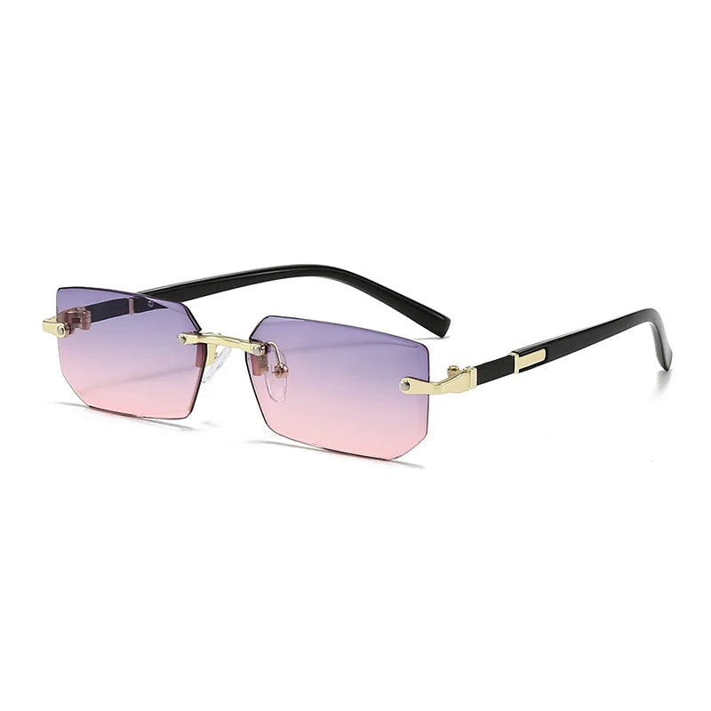 Sunglasses Frameless Diamond Shaped Leopard UV400 Small Frame