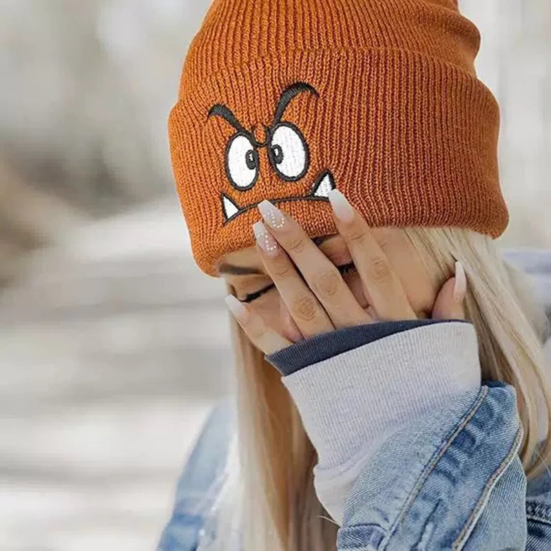 Knitted Angry Expression Acrylic Hat