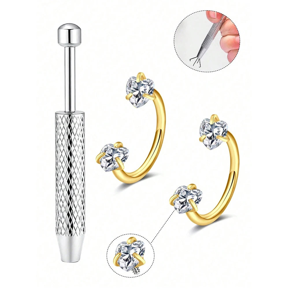 Stainless Steel Horseshoe Nose Studs With Cubic Zirconia