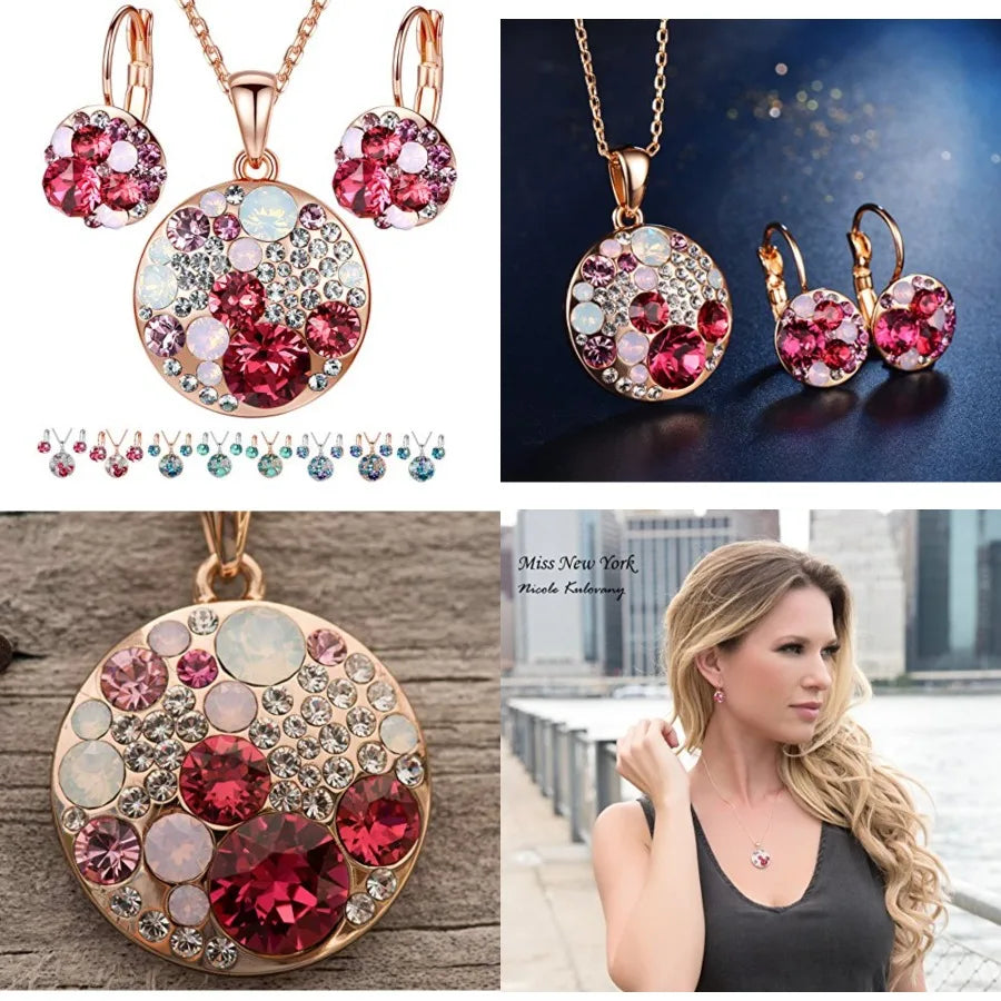 Ocean Bubble Women's Crystal Jewelry Set Necklace And Earrings