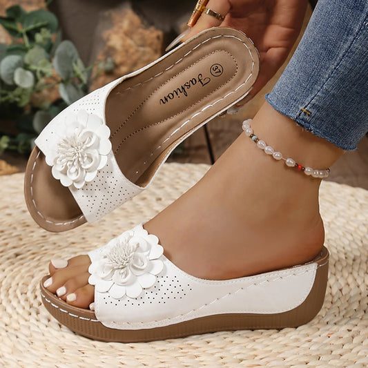 JMPRS Retro Flower Wedge Sandals Women Anti Slip Beach Slides