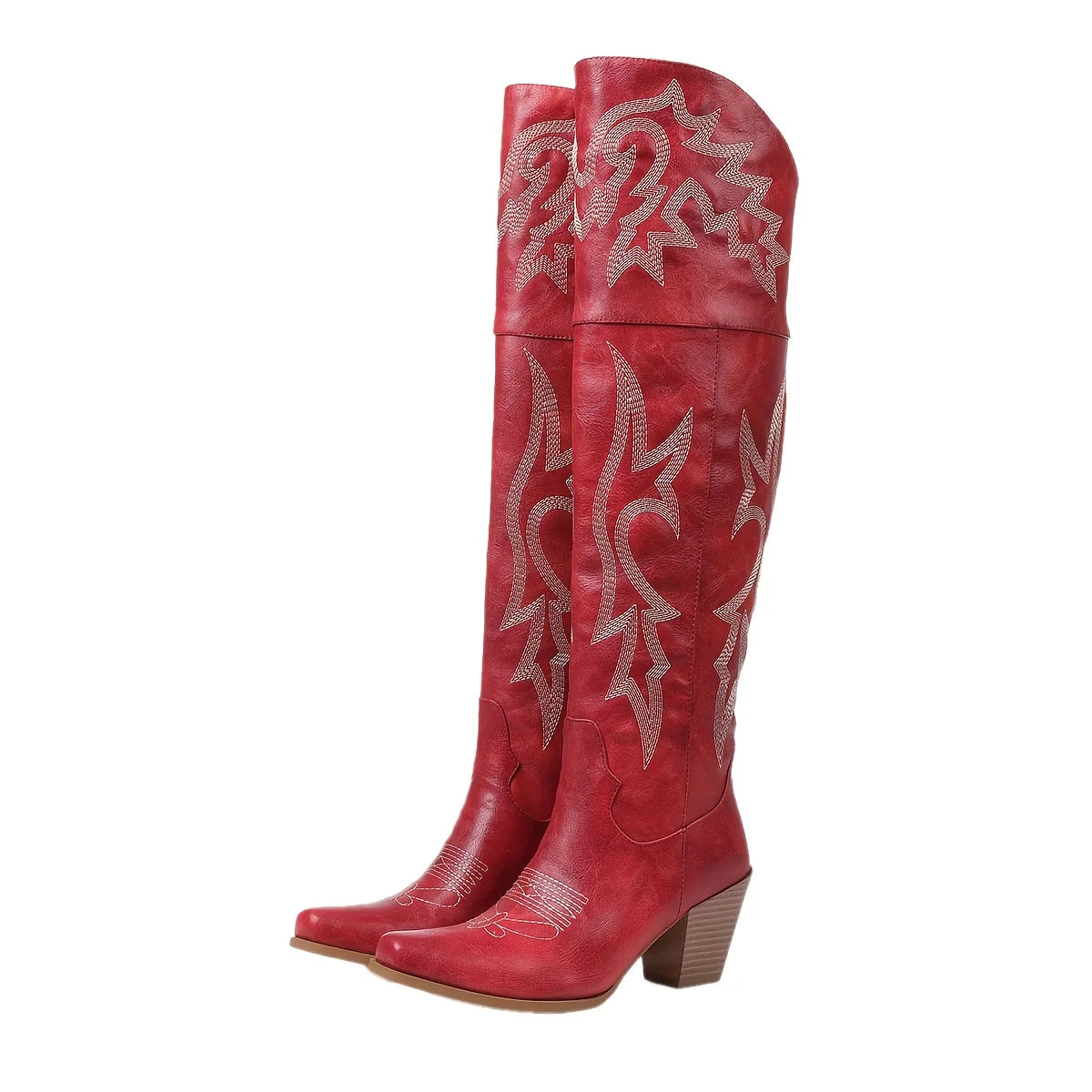 Western Boots Women Chunky Heel Square Toe Zipper