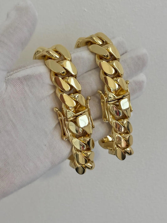 Luxury Miami Curb Cuban Chain unisex Bracelets Miami Cuban Link Bracelets 20mm 14k Gold Plated(Five Times Plated)