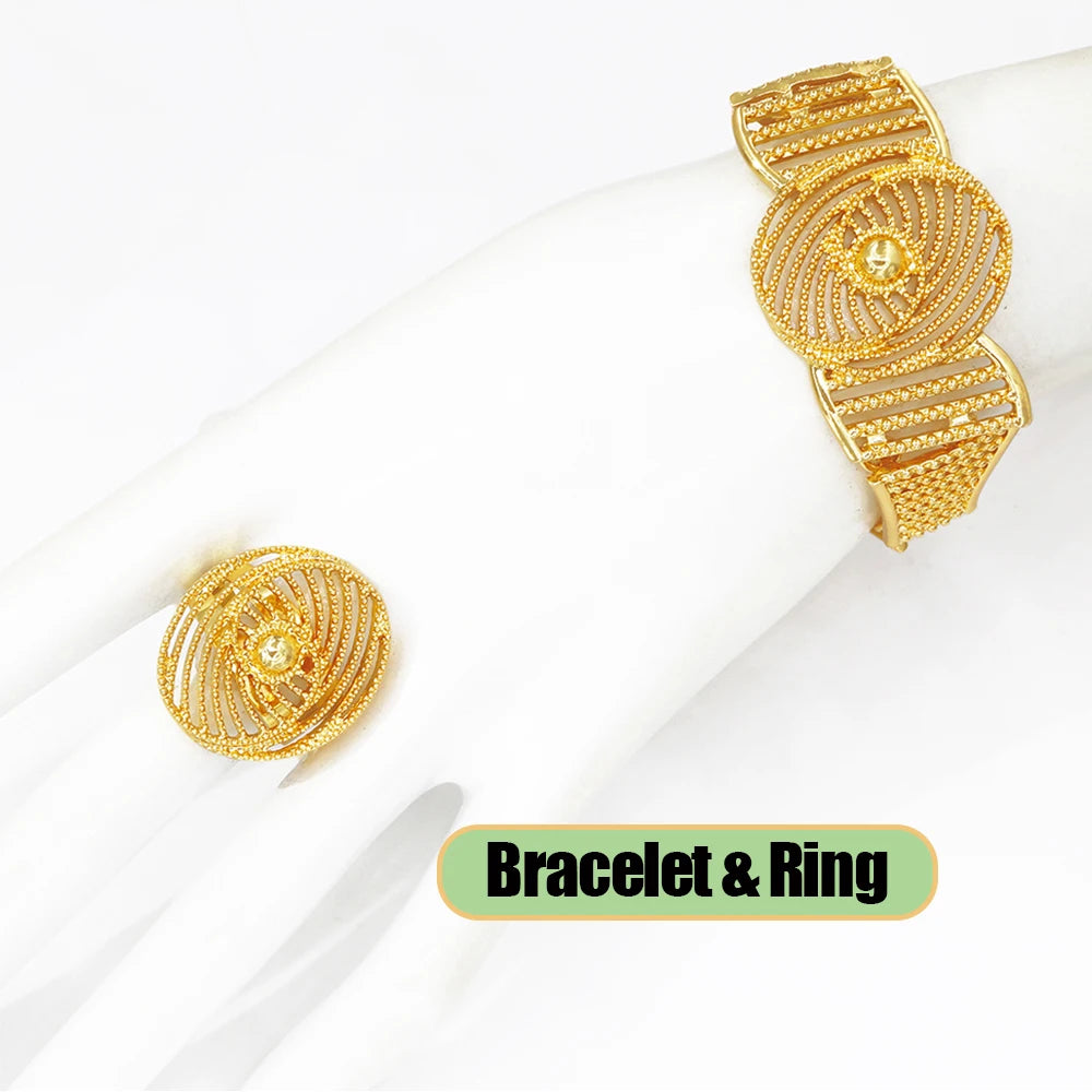 GZJPEI Geometric Striped Jewelry Set 18K Gold Plated Hollow Out