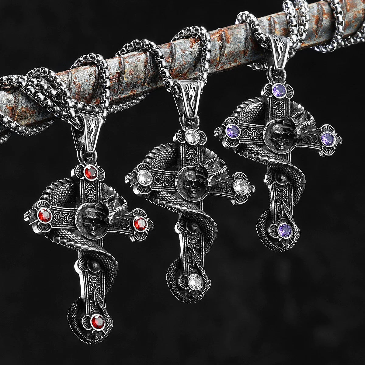 Necklace Dragon Cross Gemstone Pendant