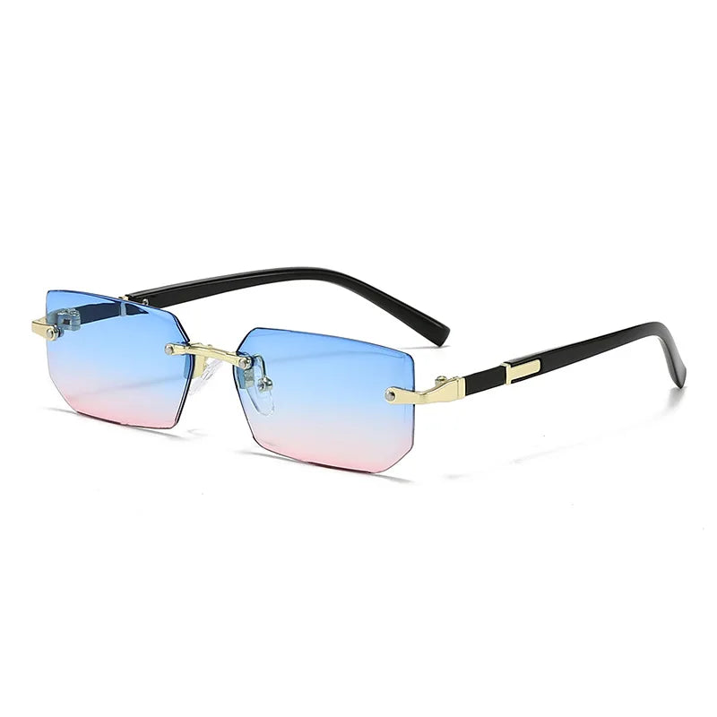 Sunglasses Frameless Diamond Shaped Leopard UV400 Small Frame
