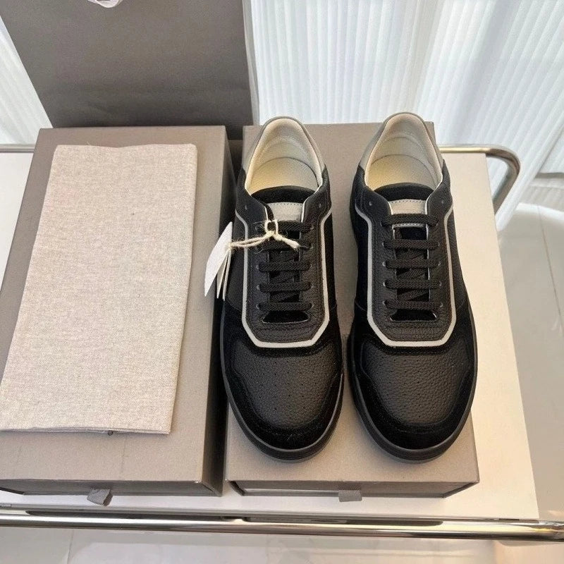 Men's Breathable Mesh And Cowhide Leather Sneakers Lace Up Trainers