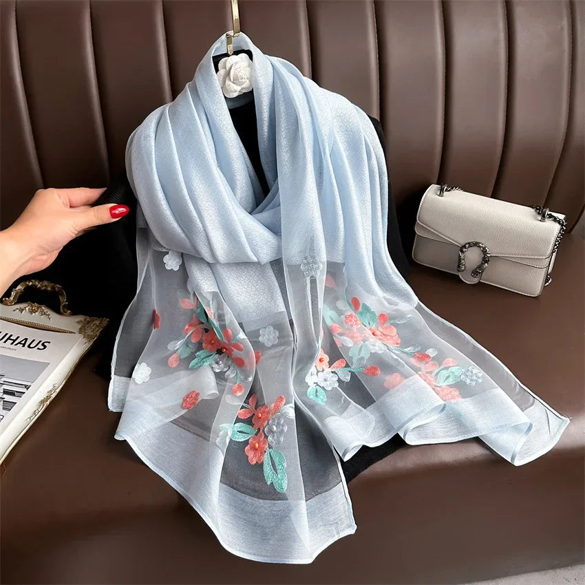 Scarf Embroidered Floral Print Wrap