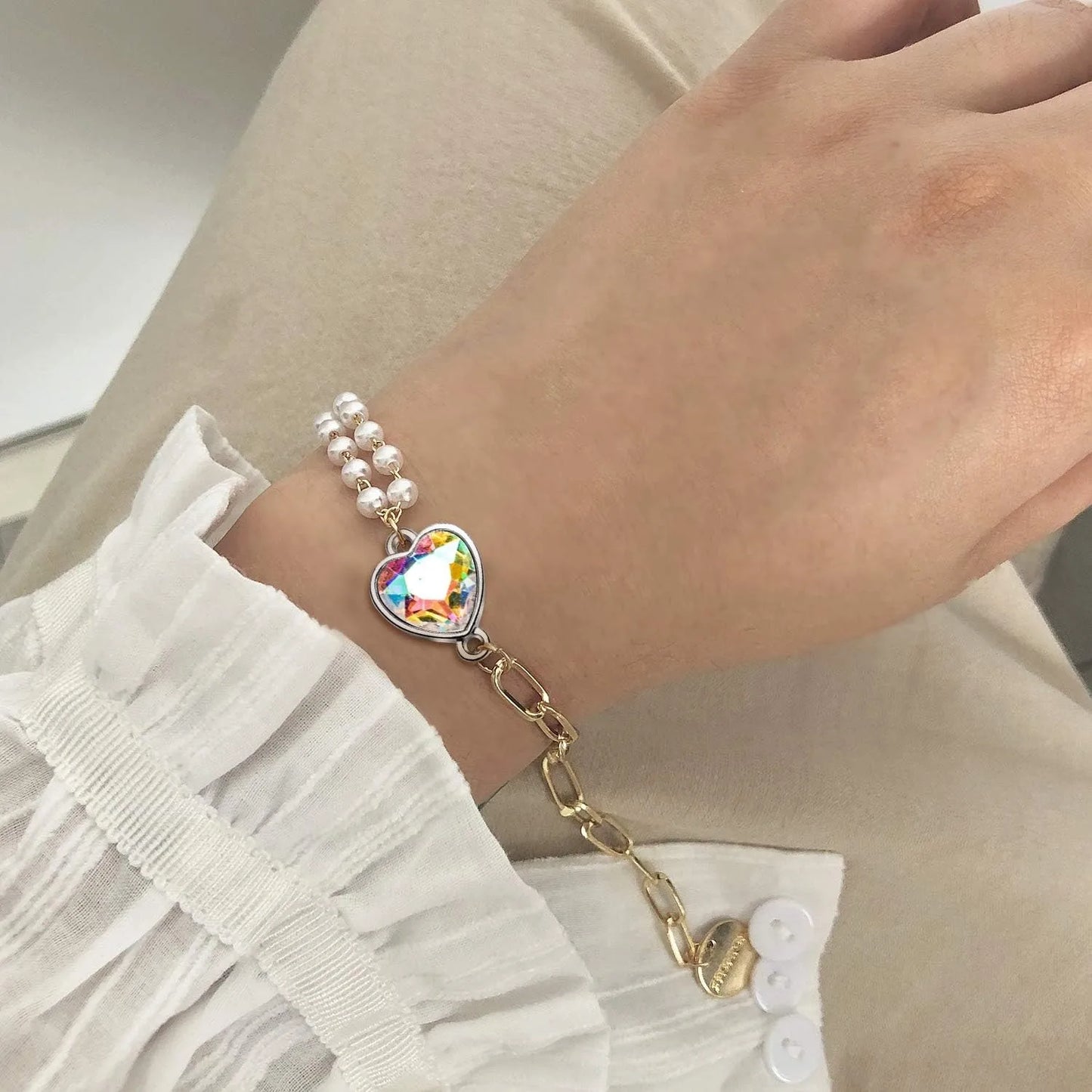 Heart Crystal Birthstone Charms With Double Loop Bail Connectors