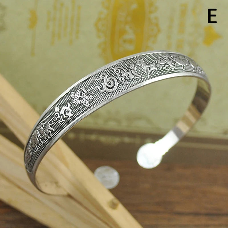 Tibetan Silver Bracelet Vintage Elephant Flower