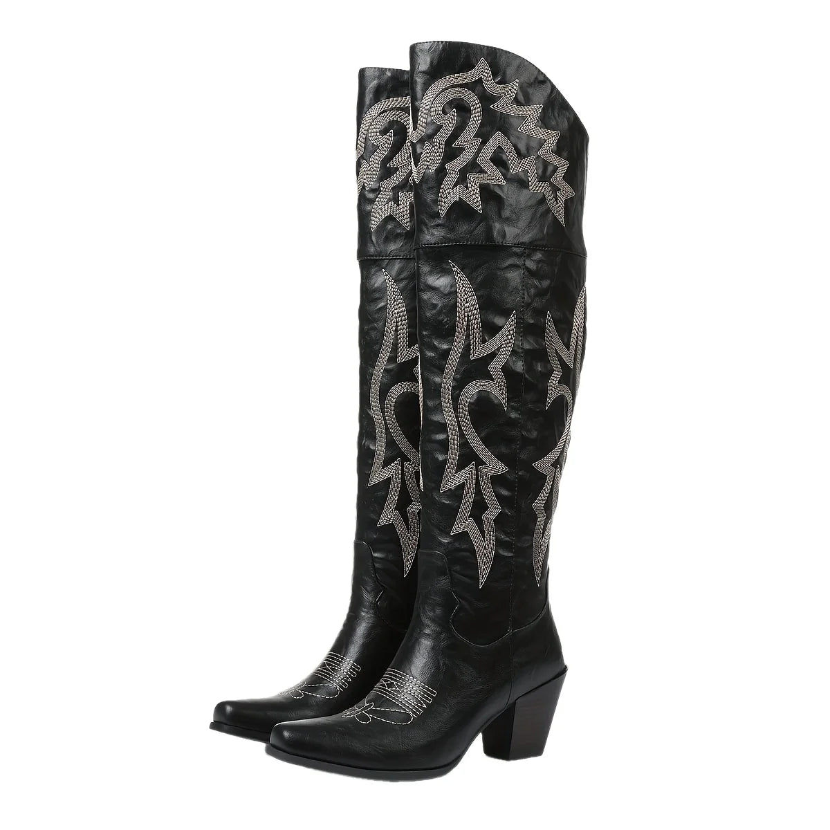 Western Boots Women Chunky Heel Square Toe Zipper
