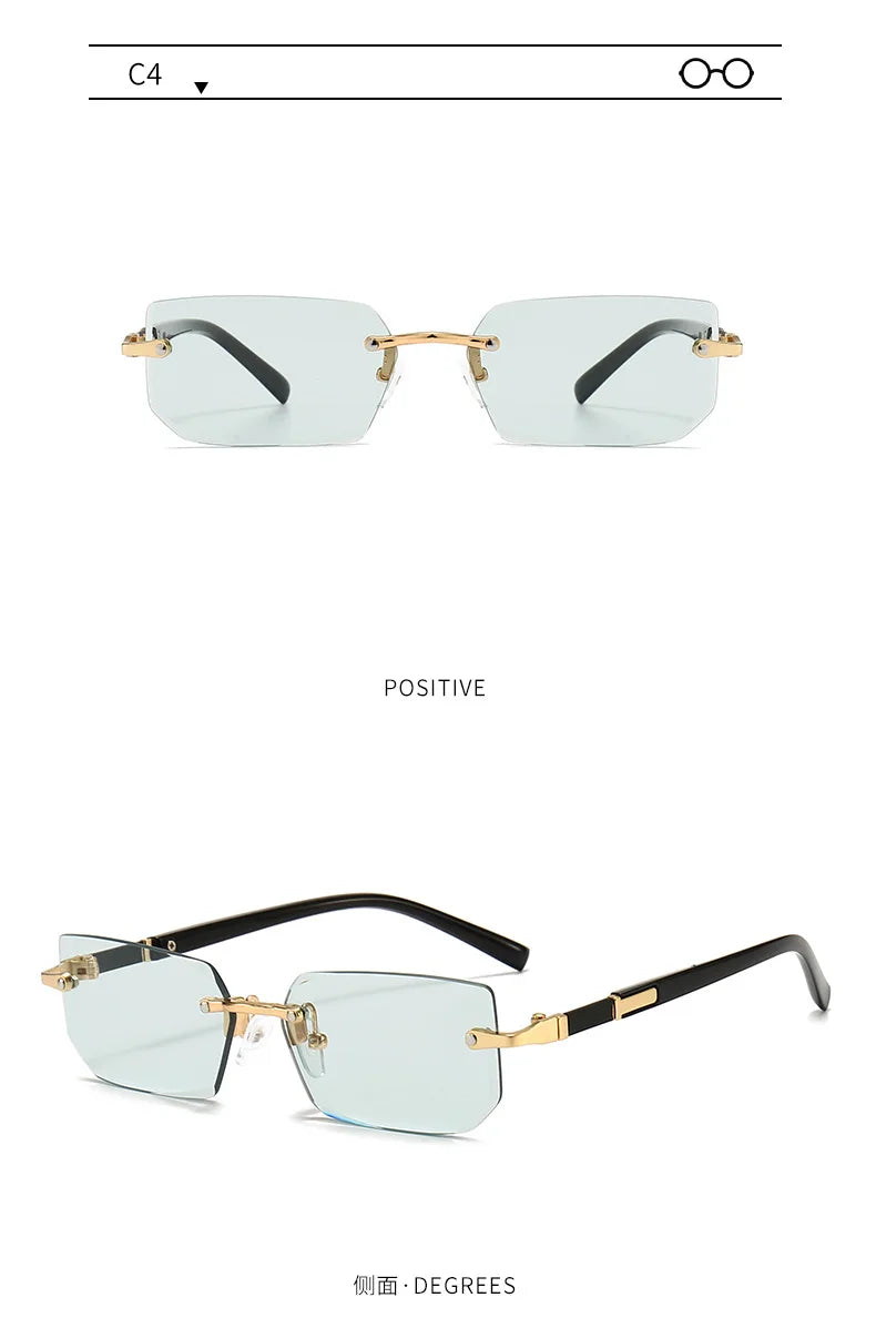 Sunglasses Frameless Diamond Shaped Leopard UV400 Small Frame