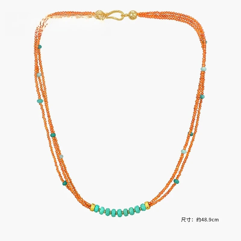 Silver Necklace With Beaded Artificial Gemstones Fashion
