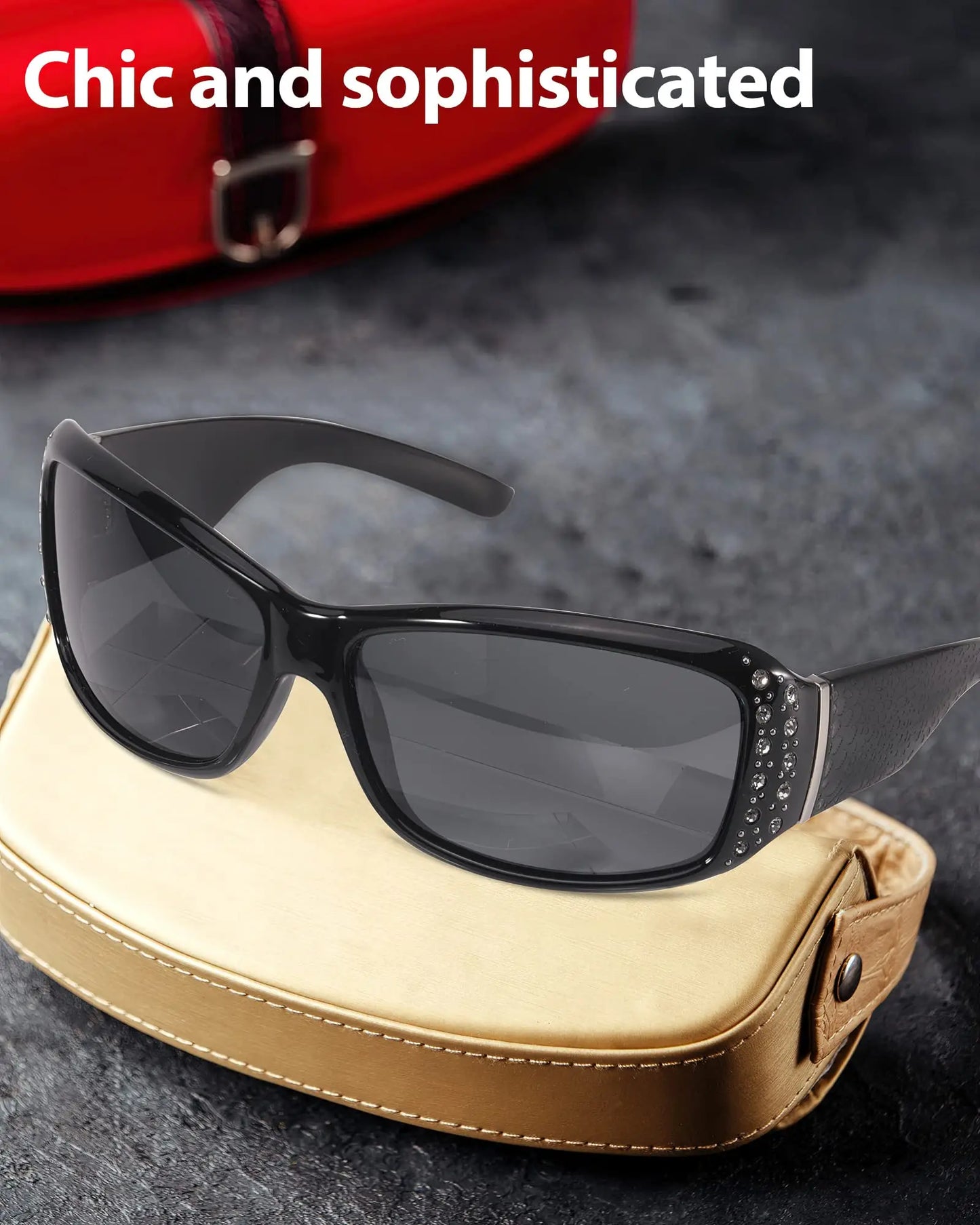Polarized Rhinestone Wraparound Sunglasses UV400 Protection