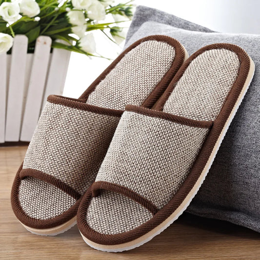 Linen Slippers Unisex Indoor Household Slippers Comfortable Non Slip