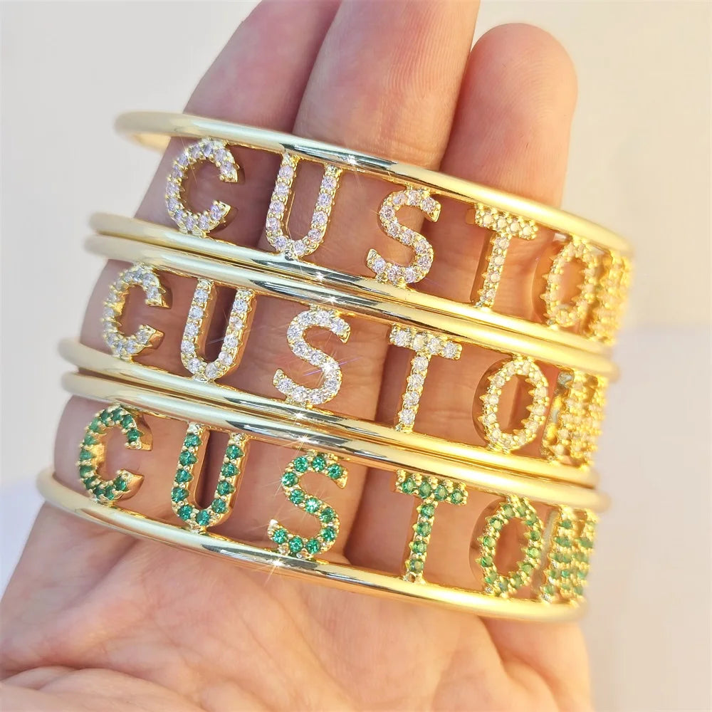 Cuff Bangle With Custom Initial Name Adjustable Jewelry
