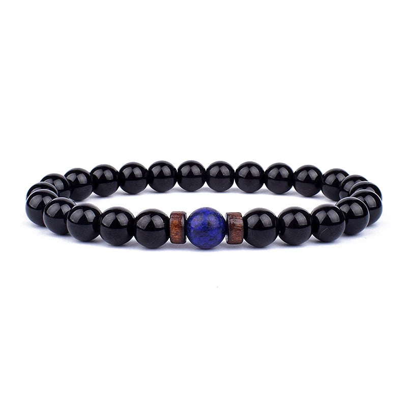 Volcanic Stone Lava Wood Beaded Bracelet Tibetan Buddhist Unisex Gift