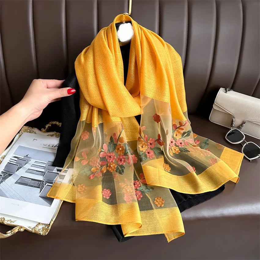 Scarf Embroidered Floral Print Wrap