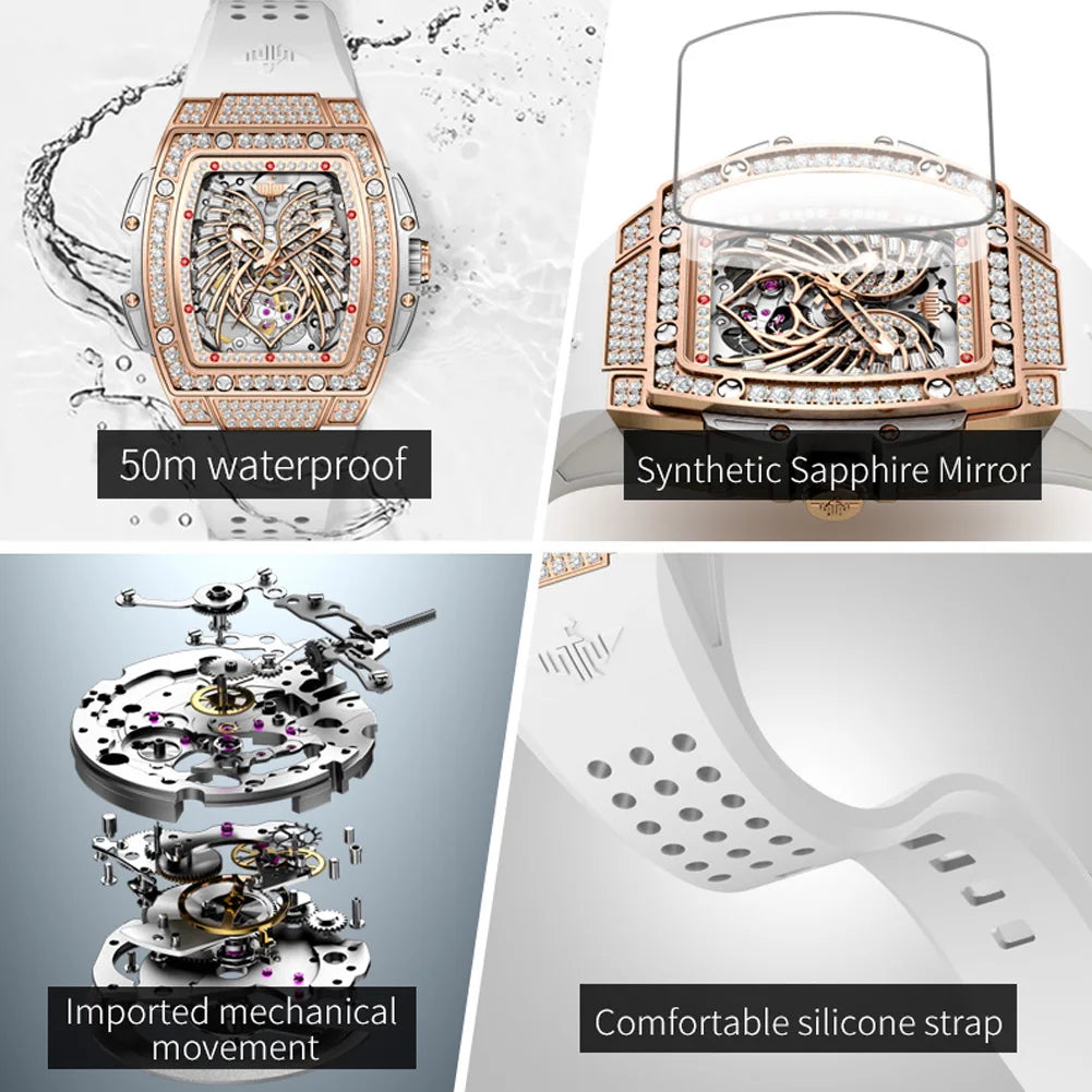 OUPINKE Diamond Watch Stainless Steel Case