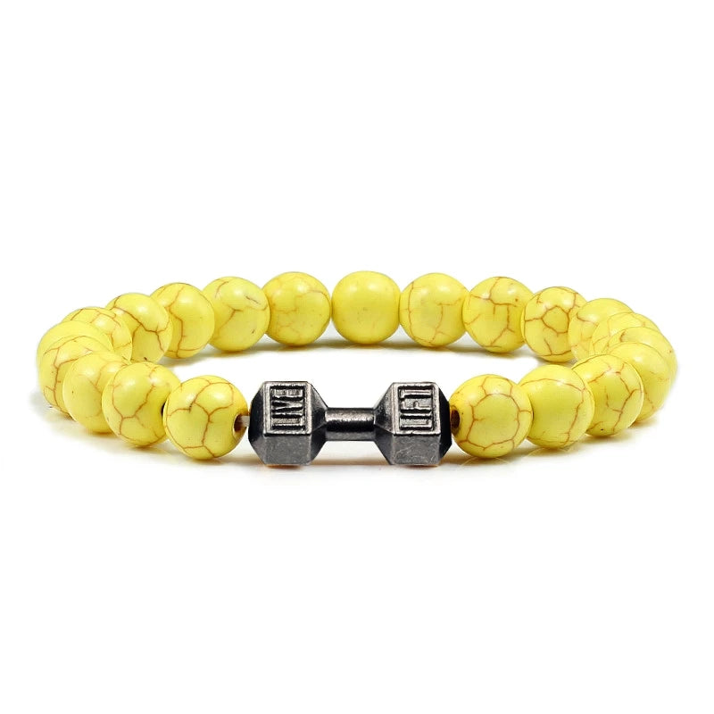 Bracelet Natural Volcanic Stone Matte Black Lave White Beads
