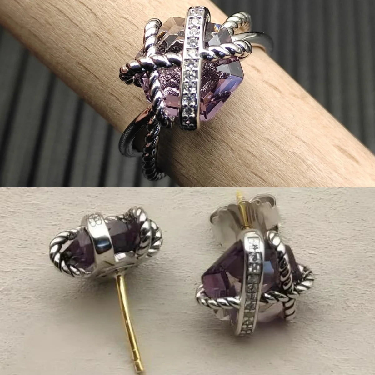 Earrings And Ring Set Silver Gold Plated