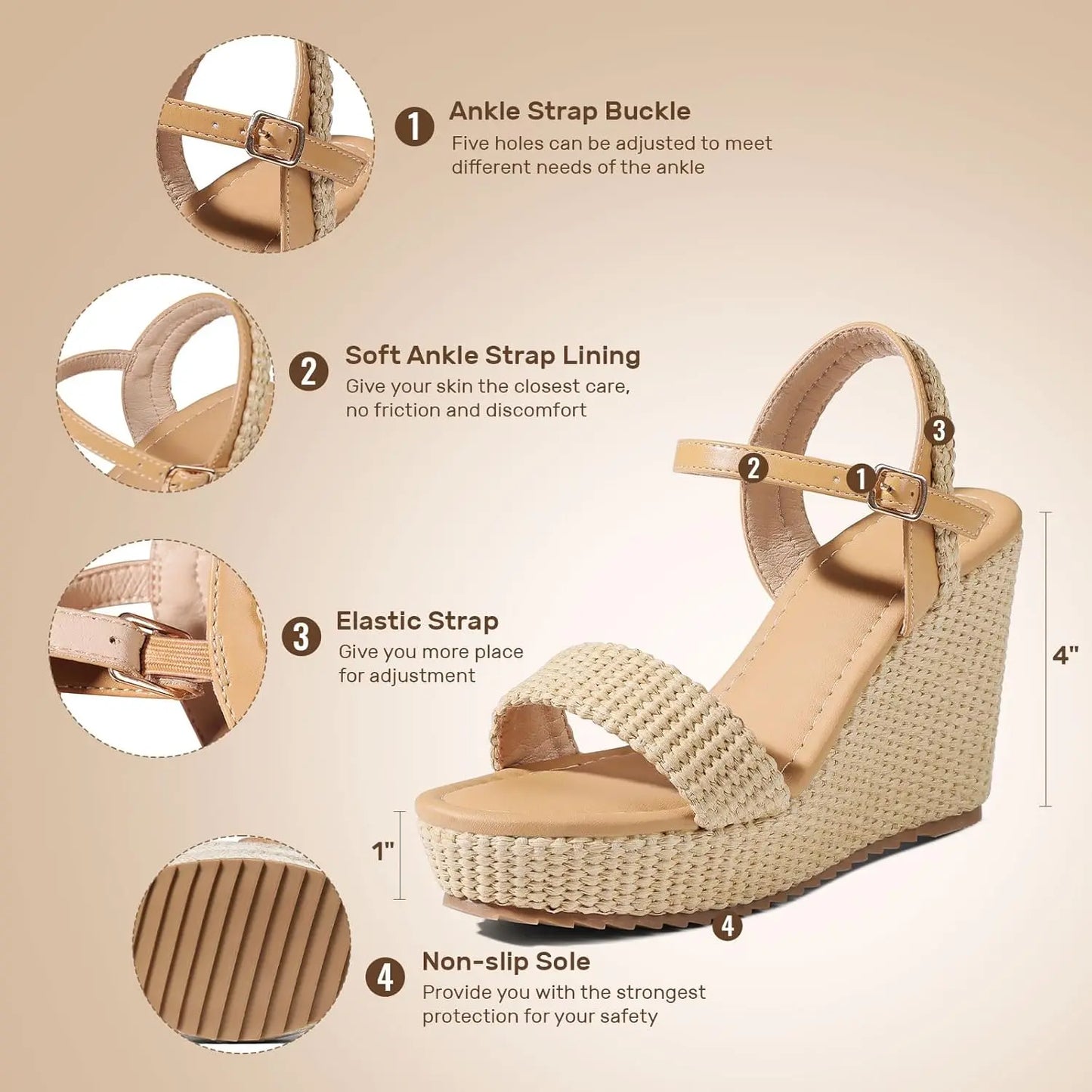 Womens Wedge Sandals Ankle Strap