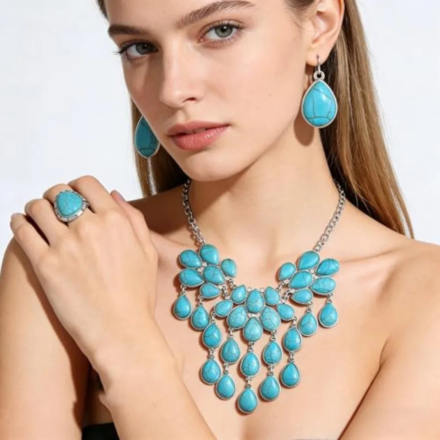 Western Navajo Jewelry Set for Women Necklace Earrings Bracelet Ring