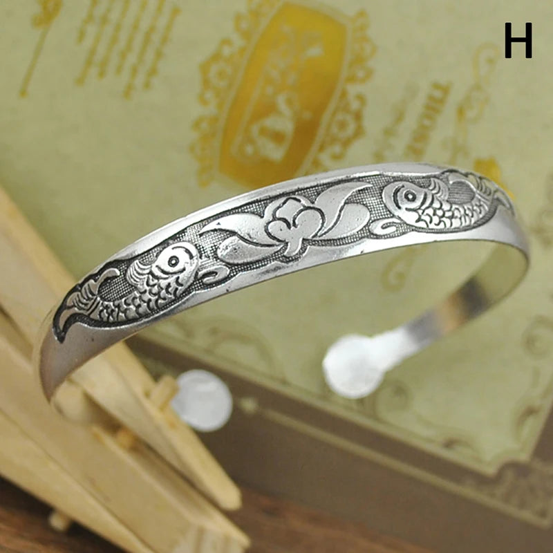 Tibetan Silver Bracelet Vintage Elephant Flower