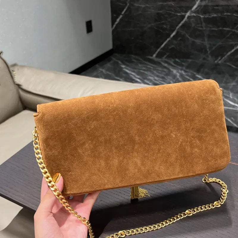 Bag Suede With Tassel Lock Decoration