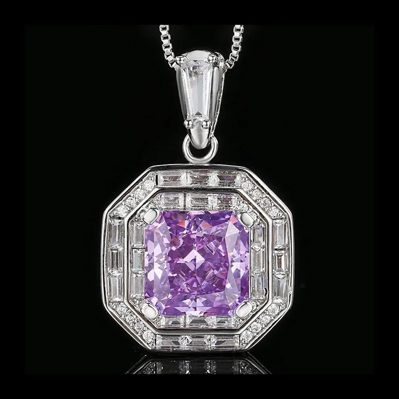 Necklace Ring Set Diamond Ice Flower Cut Square