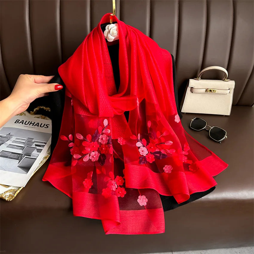 Scarf Embroidered Floral Print Wrap