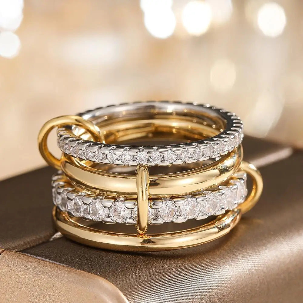 Four Ring Copper Inlaid Zircon Stacking Ring