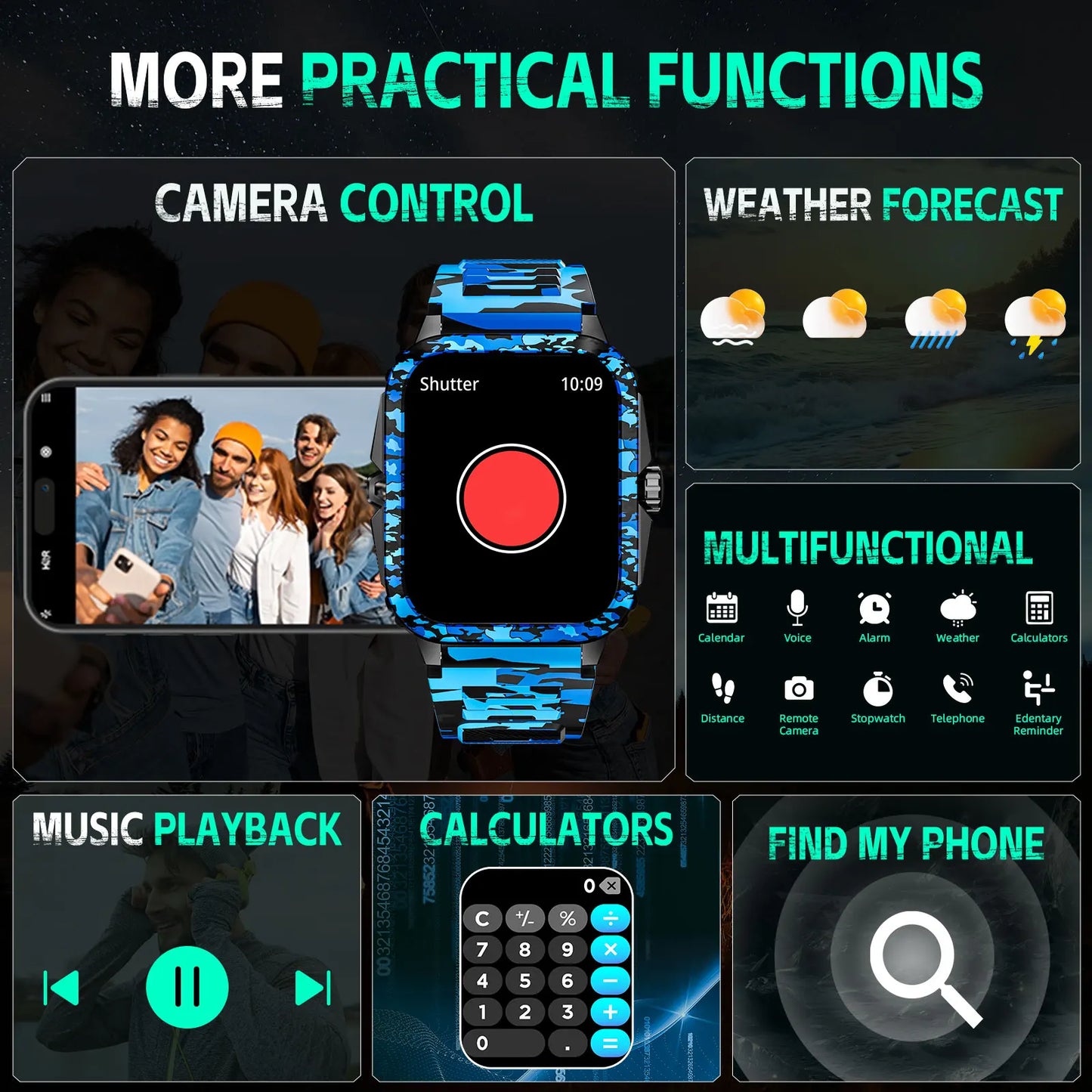 LaNikar Smart Watch KT71 3ATM Heart Rate Bluetooth