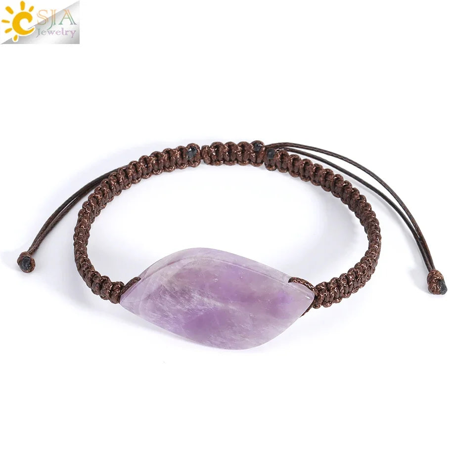 CSJA Jewelry Natural Stone Handmade Braided Mens Bracelet Amethyst